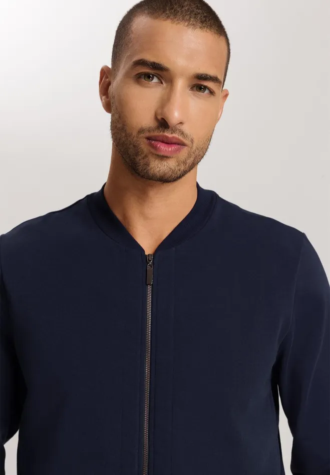 Organic Cotton ZipUp Jacket Deep Navy Men HANRO Tops and Tees
