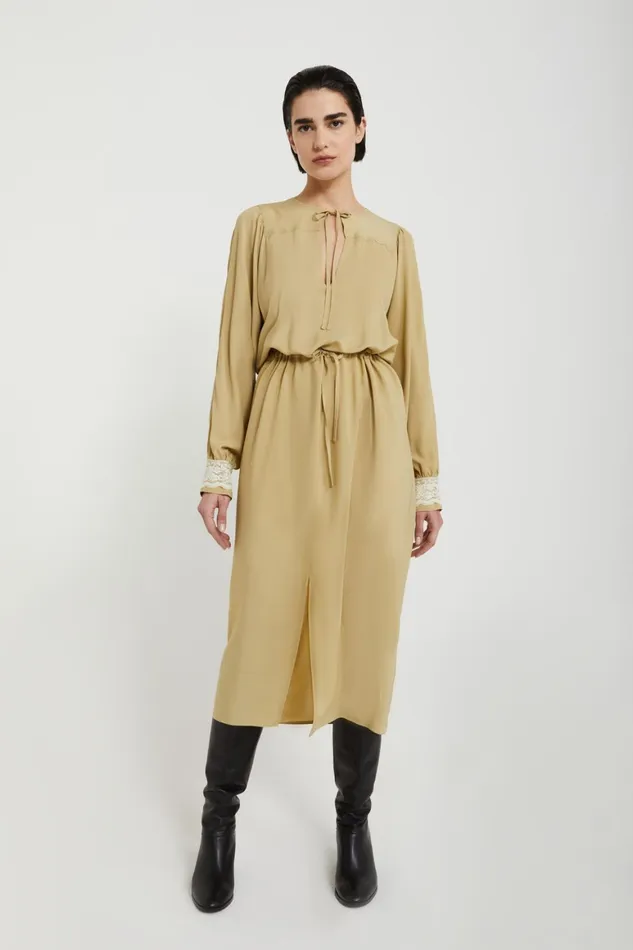 Ottod039Ame Silkblend Dress With Drawstring And Lace Details Women Dresses
