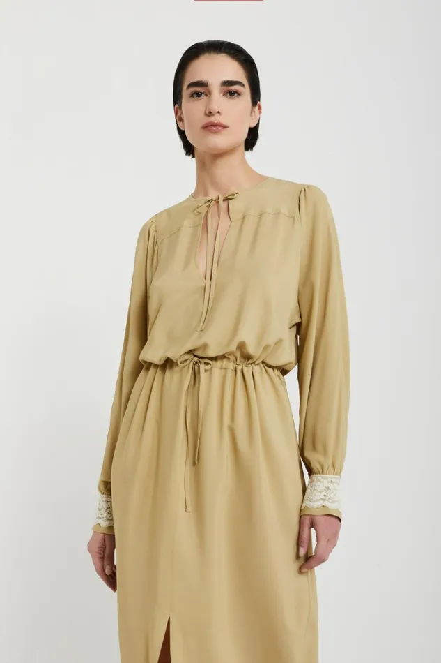 Ottod039Ame Silkblend Dress With Drawstring And Lace Details Women Dresses