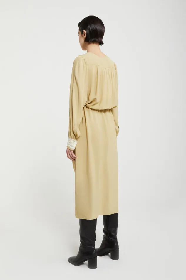 Ottod039Ame Silkblend Dress With Drawstring And Lace Details Women Dresses