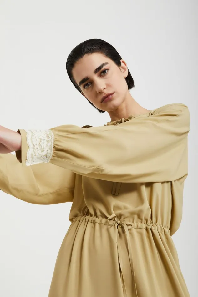Ottod039Ame Silkblend Dress With Drawstring And Lace Details Women Dresses