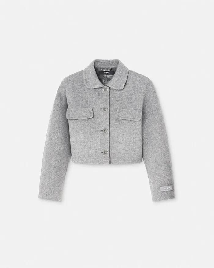 Outerwear and Coats Women Versace Barocco CashmereBlend Crop Jacket Gray