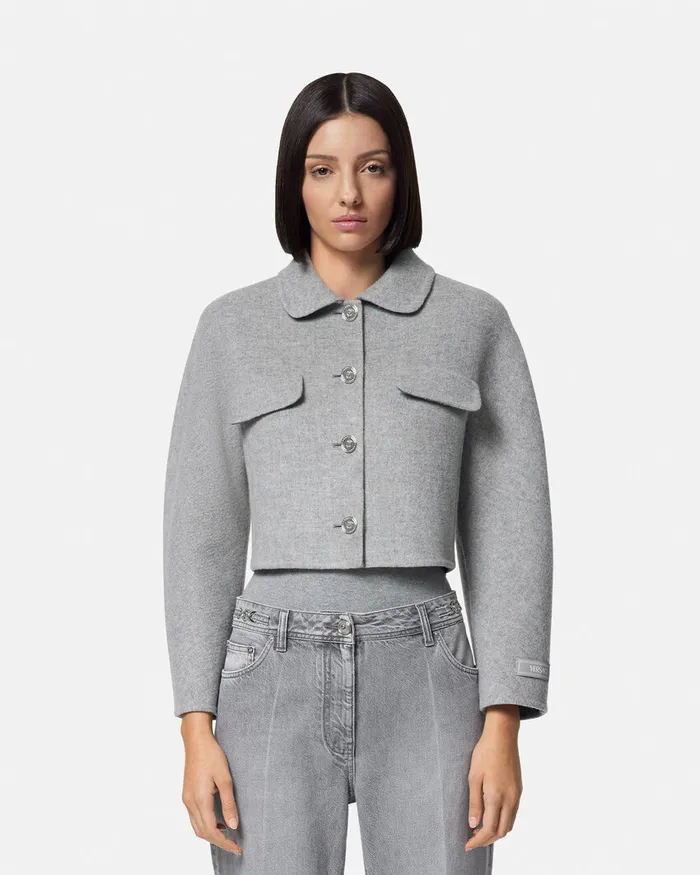 Outerwear and Coats Women Versace Barocco CashmereBlend Crop Jacket Gray