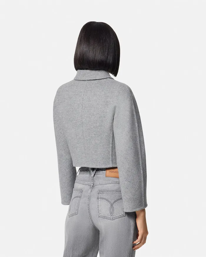 Outerwear and Coats Women Versace Barocco CashmereBlend Crop Jacket Gray