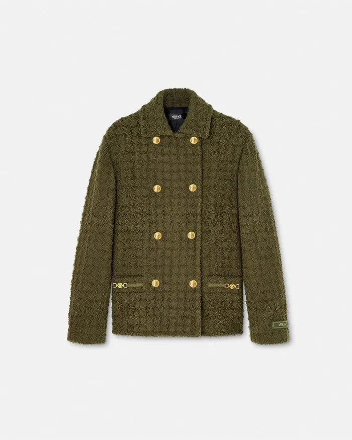 Outerwear and Coats Women Versace Heritage Tweed Peacoat Green