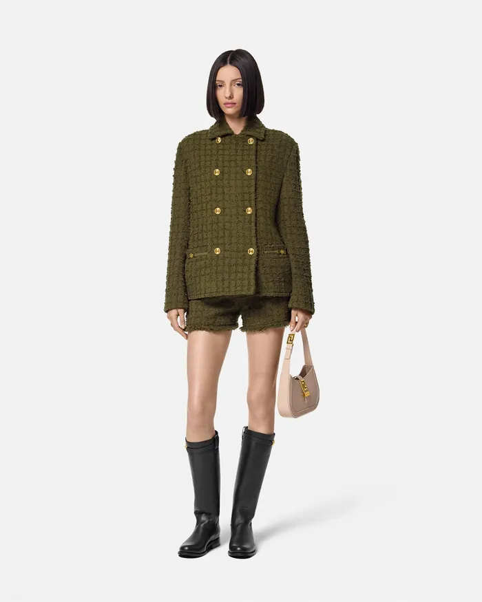 Outerwear and Coats Women Versace Heritage Tweed Peacoat Green