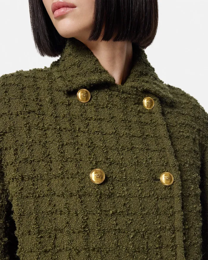 Outerwear and Coats Women Versace Heritage Tweed Peacoat Green