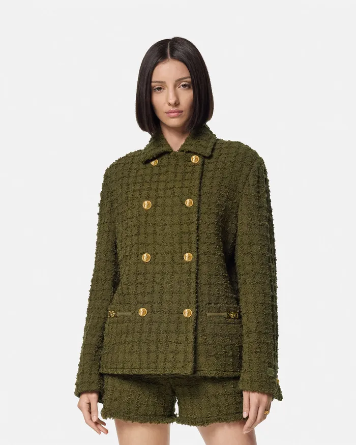 Outerwear and Coats Women Versace Heritage Tweed Peacoat Green