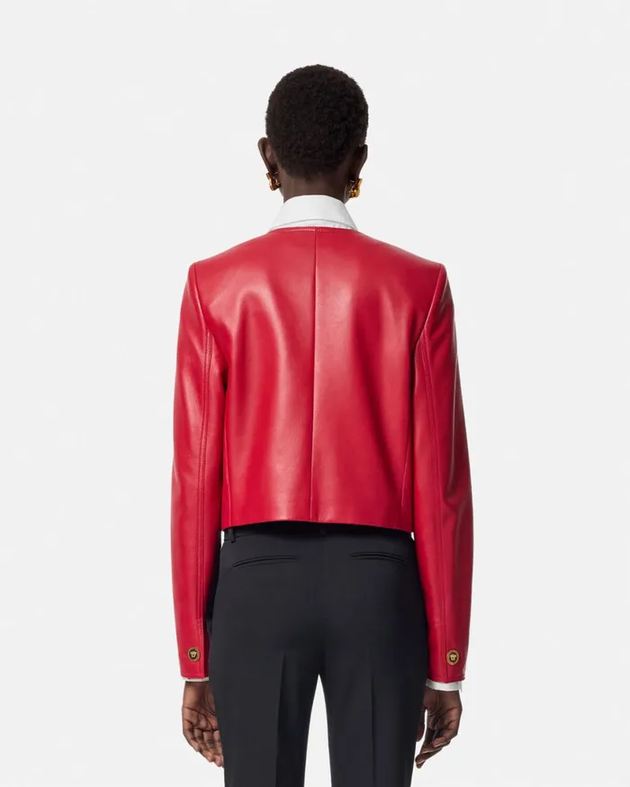 Outerwear and Coats Women Versace Leather Cardigan Jacket Red