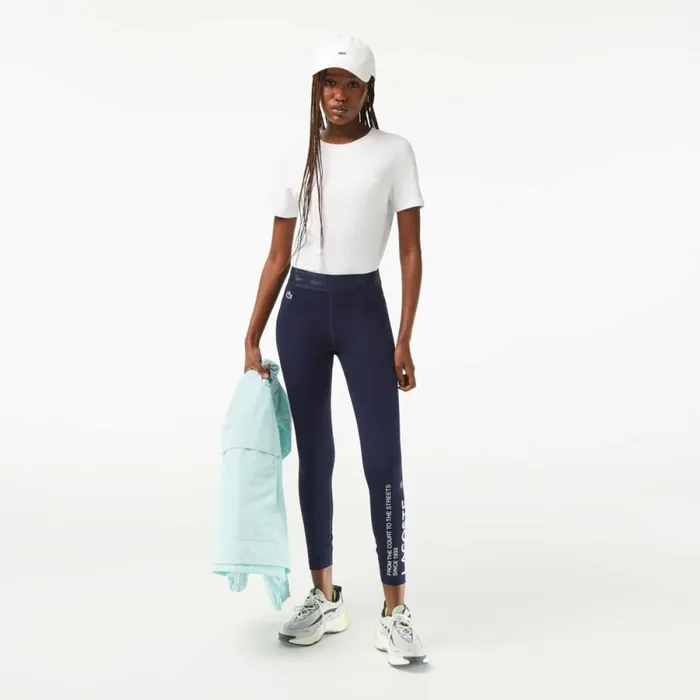 Pants and Leggings Women Lacoste Womens SPORT 78 Length Recycled Polyester Leggings Navy Blue 166
