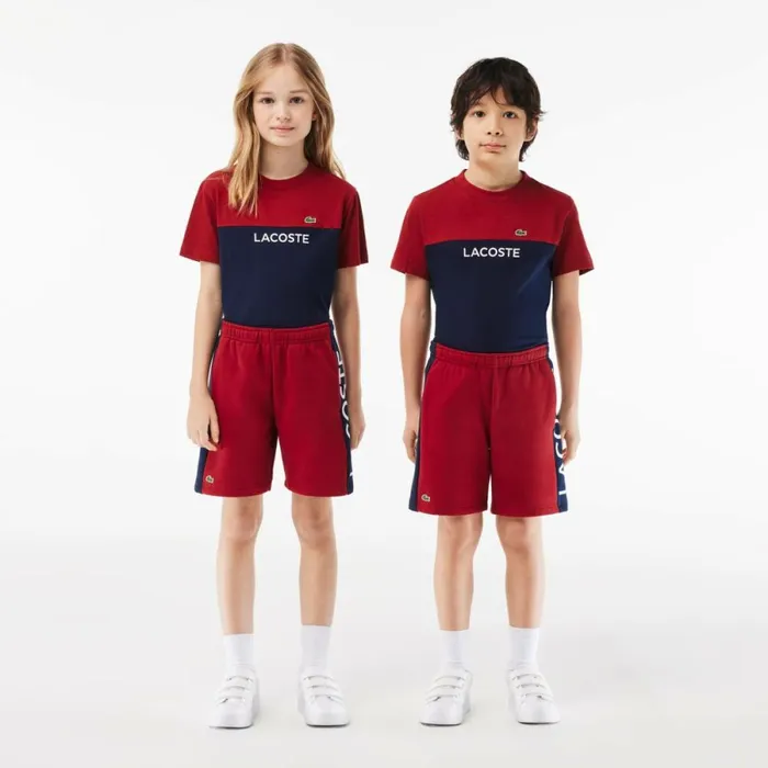 Pants and Shorts Kids Lacoste Kids Striped Organic Cotton Shorts Bordeaux Navy Blue Iqf