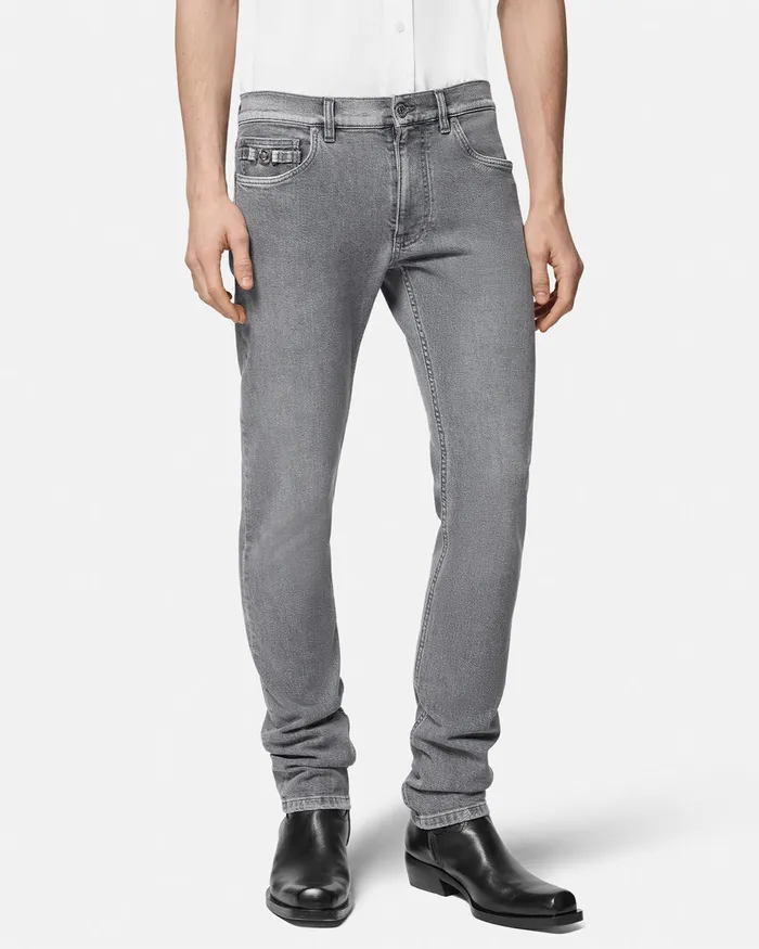 Pants and Shorts Men Versace SlimFit Jeans Gray