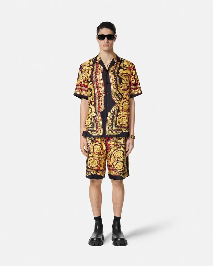 Pants and Shorts Men Versace Wild Barocco Illusion Silk Shorts Printred