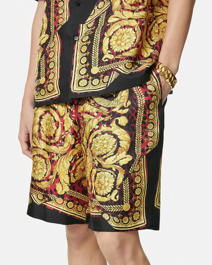 Pants and Shorts Men Versace Wild Barocco Illusion Silk Shorts Printred