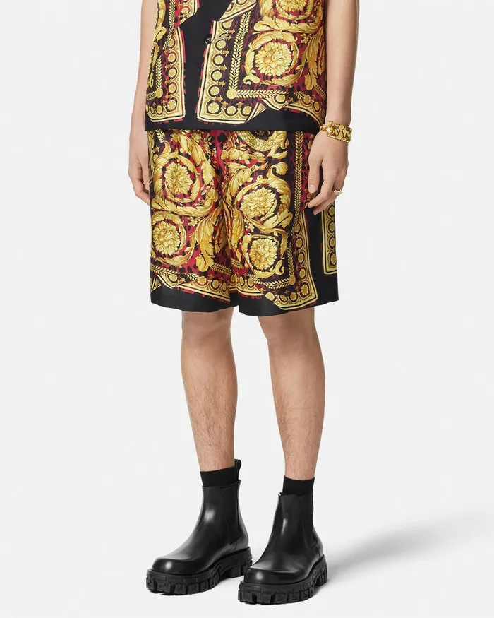 Pants and Shorts Men Versace Wild Barocco Illusion Silk Shorts Printred