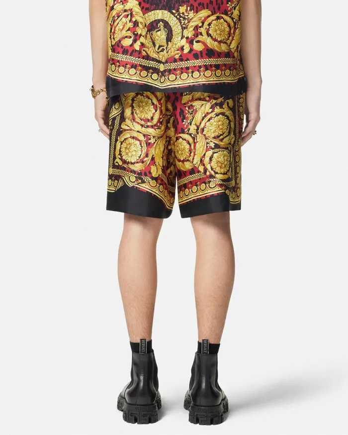 Pants and Shorts Men Versace Wild Barocco Illusion Silk Shorts Printred