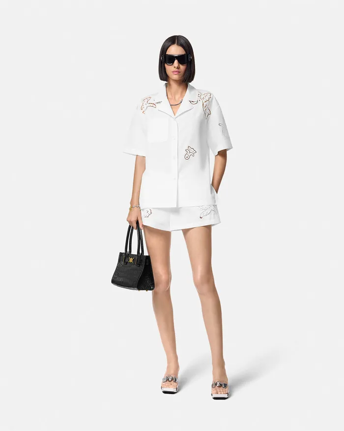 Pants and Shorts Women Versace Embroidered Sangallo Boxer Shorts White