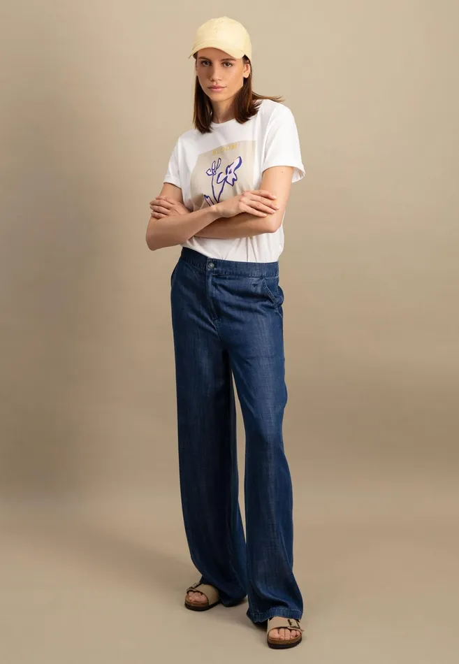 Pants Women FYNCHHATTON Pants With Legwide Cut In Jeans Look Blue Purple