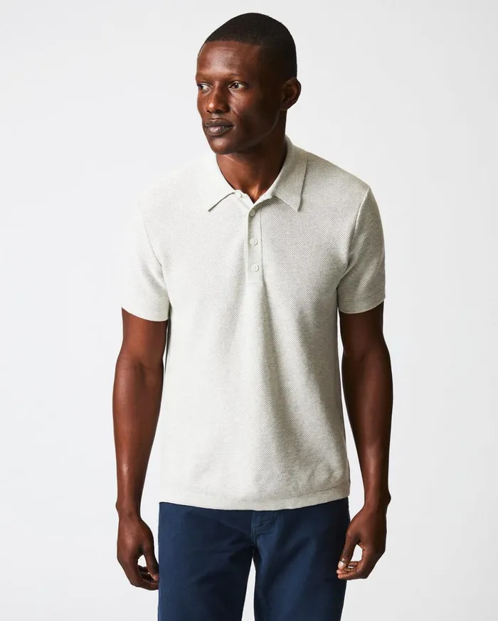 Polos Tees and Henleys Men Billy Reid American Pique Sweater Polo Heathered Grey Polos Tees and Henleys Men Billy Reid American Pique Sweater Polo Heathered Grey