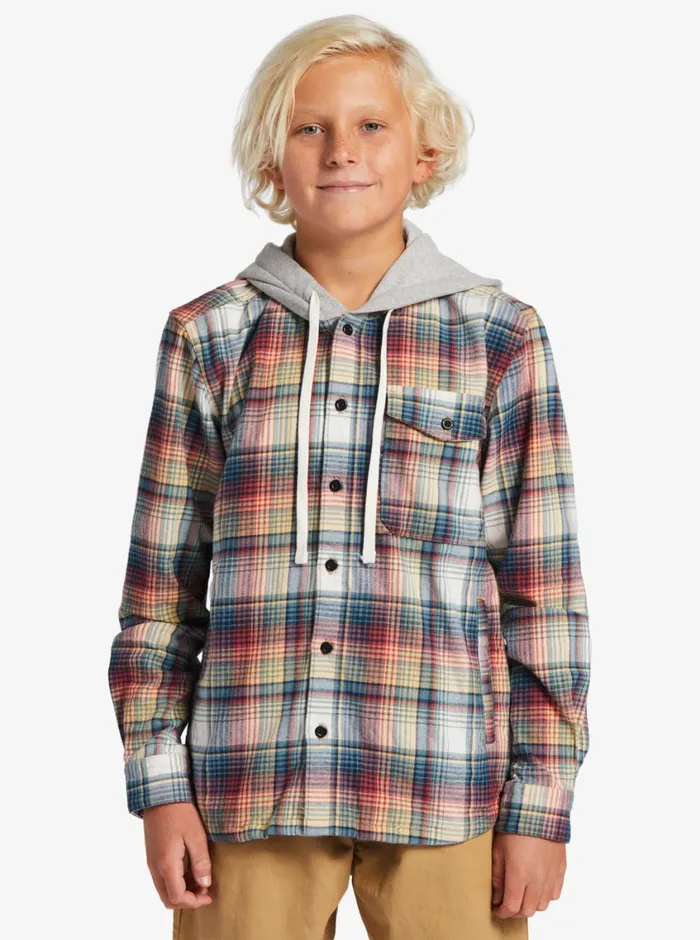 Quiksilver 816 Briggs Hooded Flannel Woven Shirt Mineral Red Briggs Flannel Boys Shirts