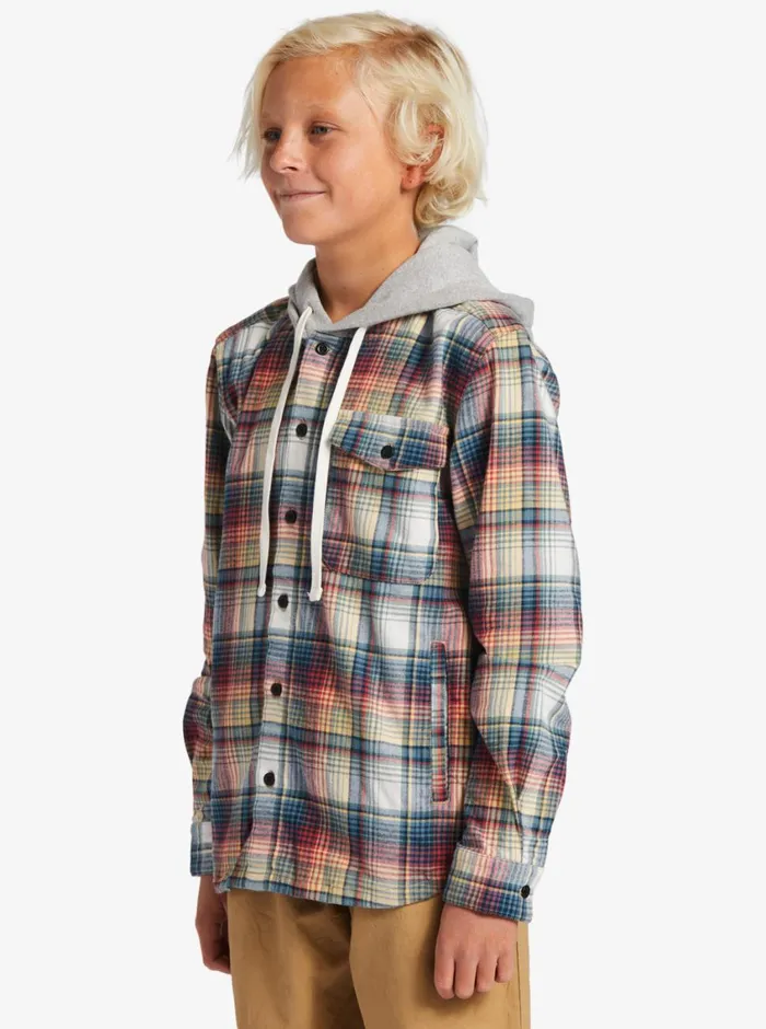 Quiksilver 816 Briggs Hooded Flannel Woven Shirt Mineral Red Briggs Flannel Boys Shirts