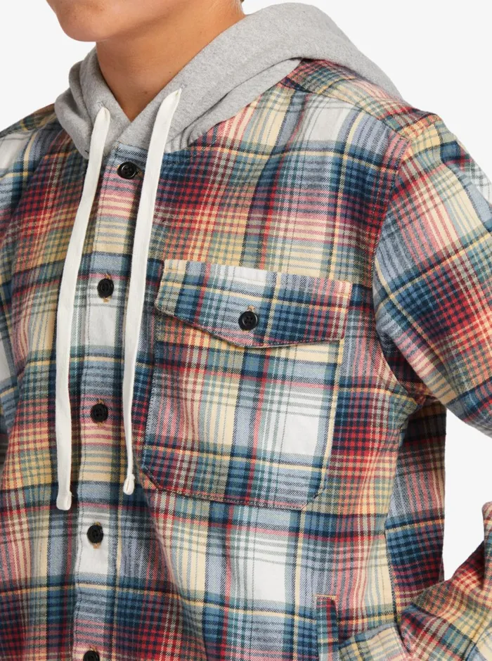 Quiksilver 816 Briggs Hooded Flannel Woven Shirt Mineral Red Briggs Flannel Boys Shirts