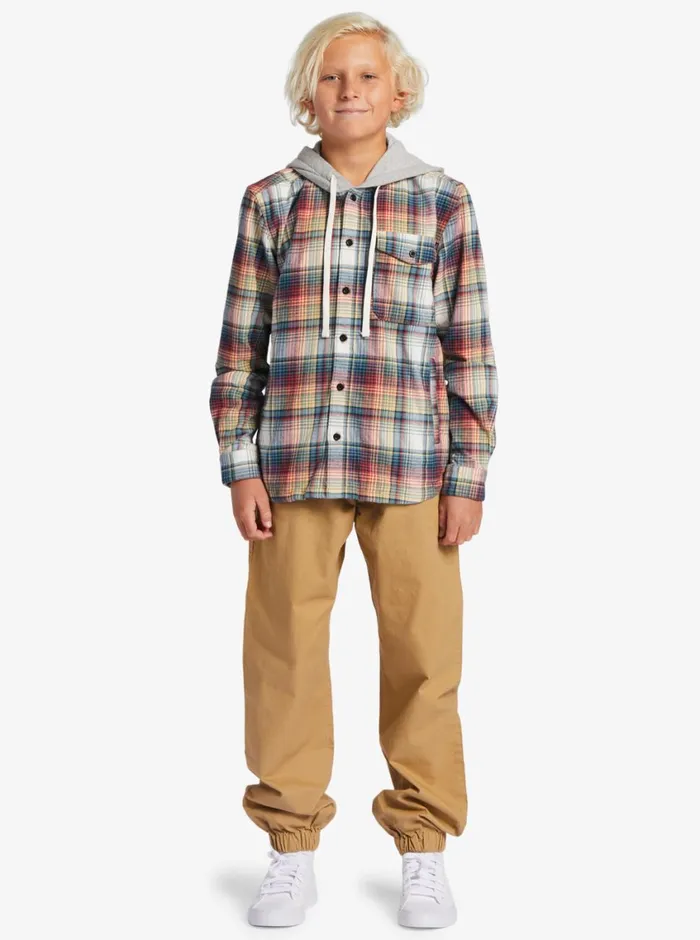 Quiksilver 816 Briggs Hooded Flannel Woven Shirt Mineral Red Briggs Flannel Boys Shirts