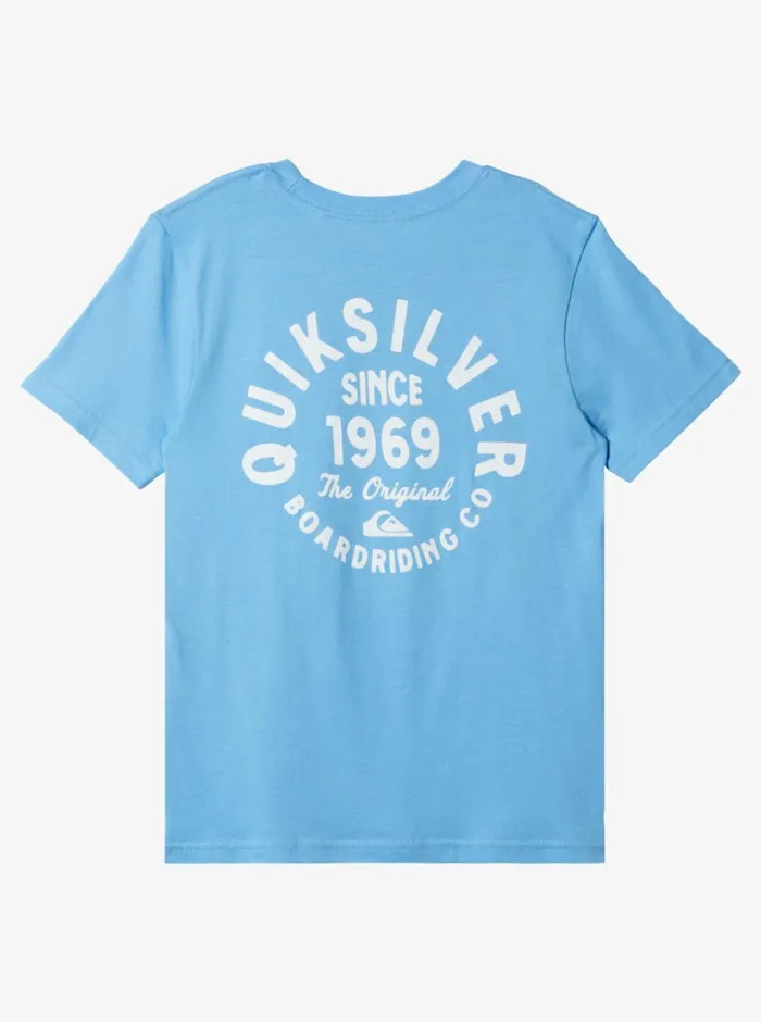 Quiksilver 816 Circled Script TShirt Azure Blue Boys Tees Quiksilver 816 Circled Script TShirt Azure Blue Boys Tees