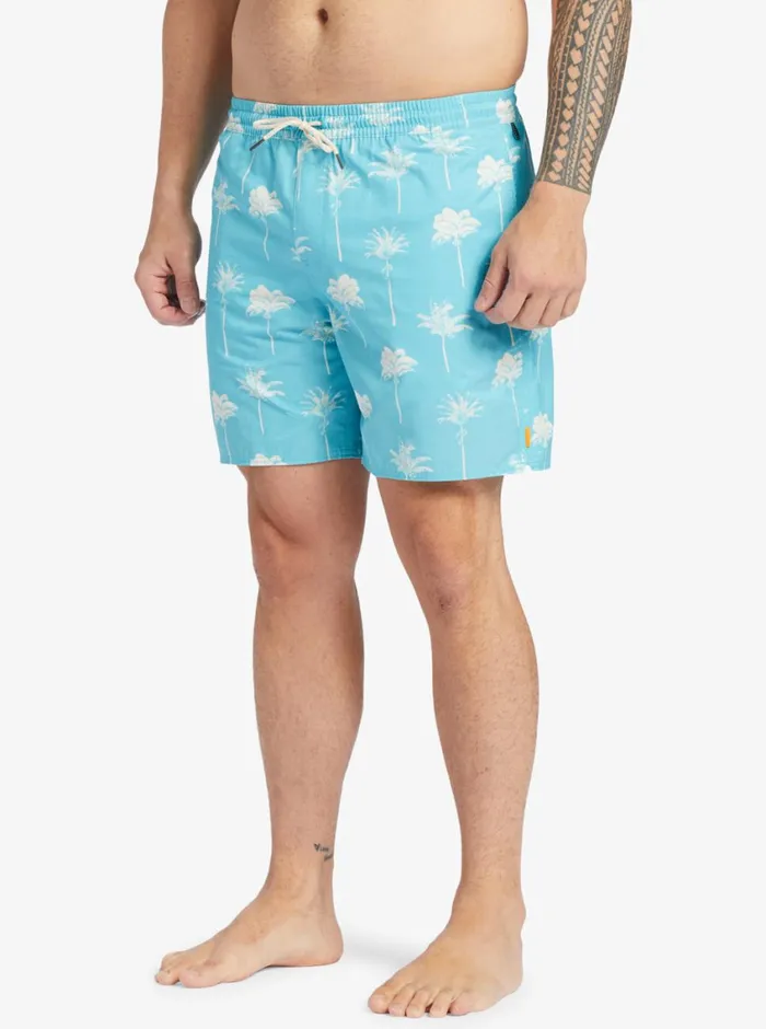 Quiksilver Cliffside 17034 Elastic Waist Shorts Scuba Blue Amazed Palm MensWaterman Elastic Waist Quiksilver Cliffside 17034 Elastic Waist Shorts Scuba Blue Amazed Palm MensWaterman Elastic Waist