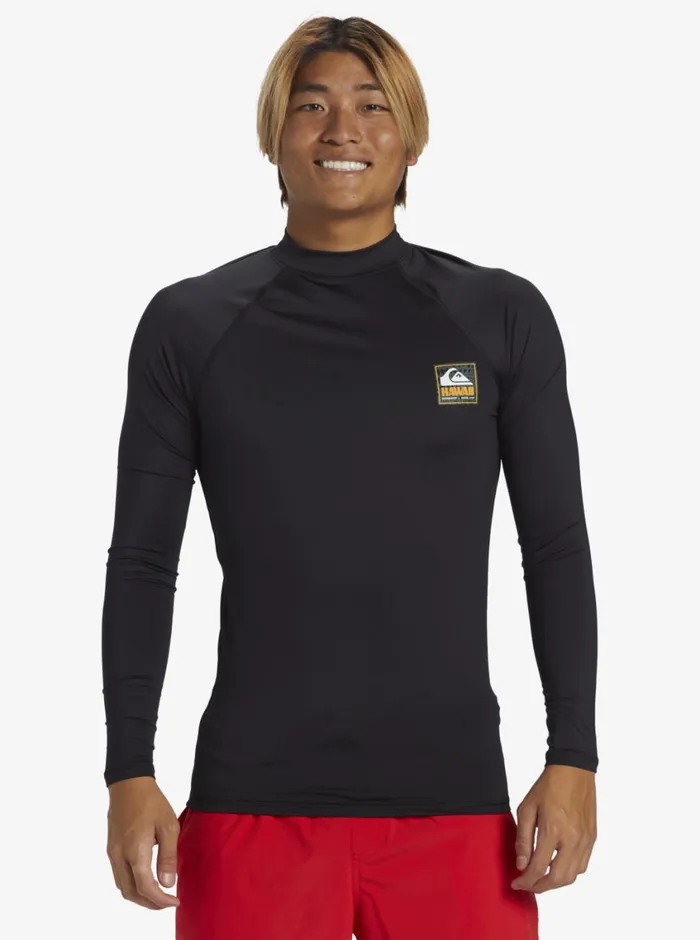 Quiksilver Hawaii Badge UPF50 Long Sleeve Surf Tee Black Mens Rashguards Quiksilver Hawaii Badge UPF50 Long Sleeve Surf Tee Black Mens Rashguards