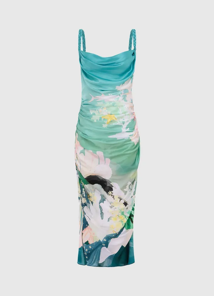 Rachel Cowl Neck Slip Dress 8211 Neptune Print in Seagrass Women Dresses and Jumpsuits LEO LIN