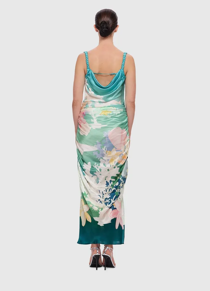 Rachel Cowl Neck Slip Dress 8211 Neptune Print in Seagrass Women Dresses and Jumpsuits LEO LIN