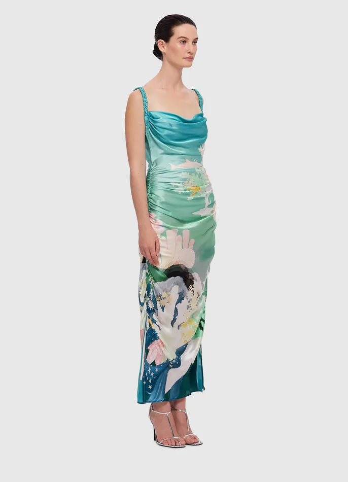 Rachel Cowl Neck Slip Dress 8211 Neptune Print in Seagrass Women Dresses and Jumpsuits LEO LIN
