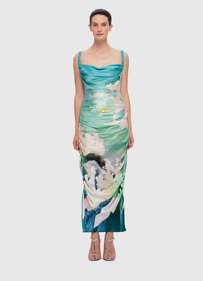 Rachel Cowl Neck Slip Dress 8211 Neptune Print in Seagrass Women Dresses and Jumpsuits LEO LIN