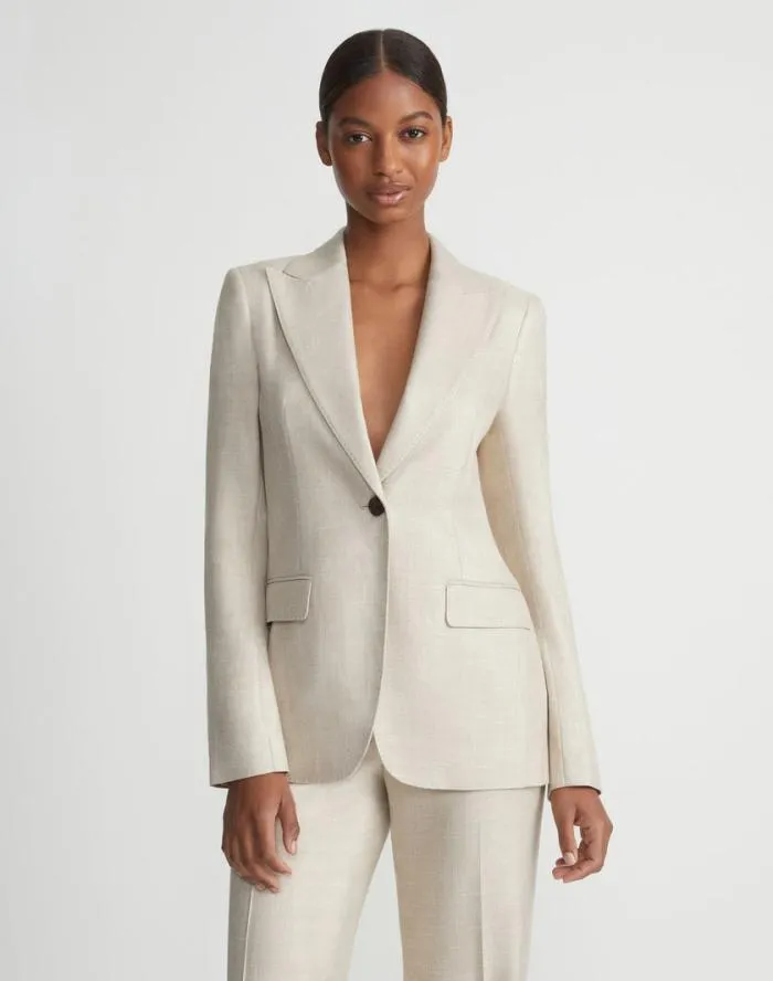 Ready To Wear Bamboo Viscose Twill Single Button Blazer Birch Bark Multi Lafayette 148 New York Jackets and Blazers