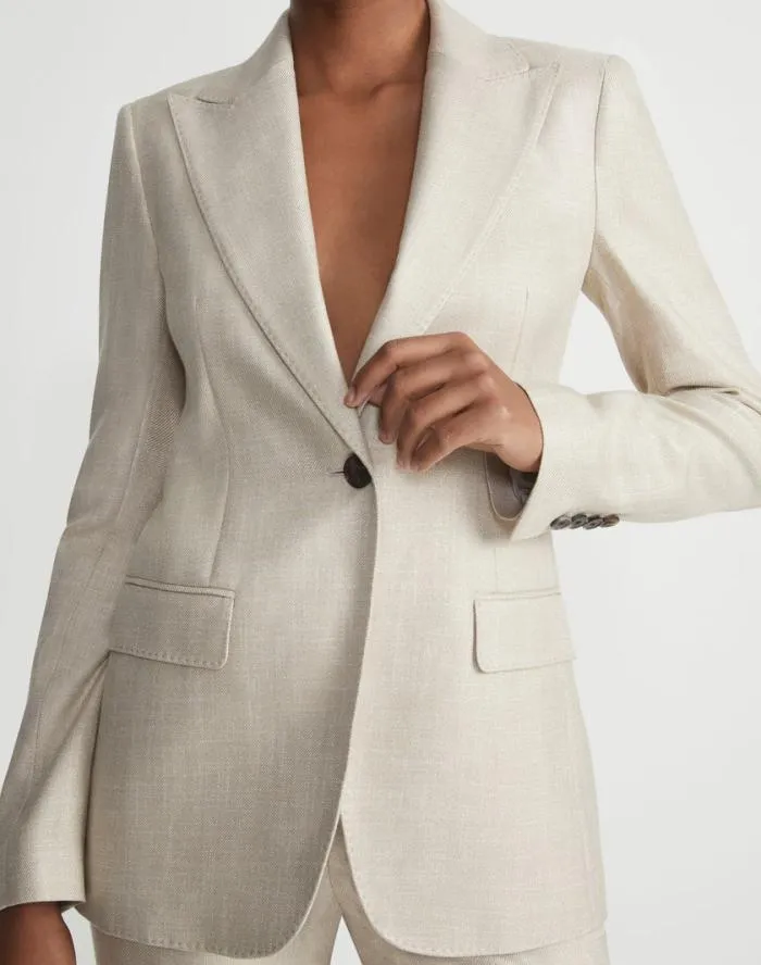 Ready To Wear Bamboo Viscose Twill Single Button Blazer Birch Bark Multi Lafayette 148 New York Jackets and Blazers