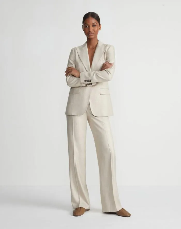 Ready To Wear Bamboo Viscose Twill Single Button Blazer Birch Bark Multi Lafayette 148 New York Jackets and Blazers