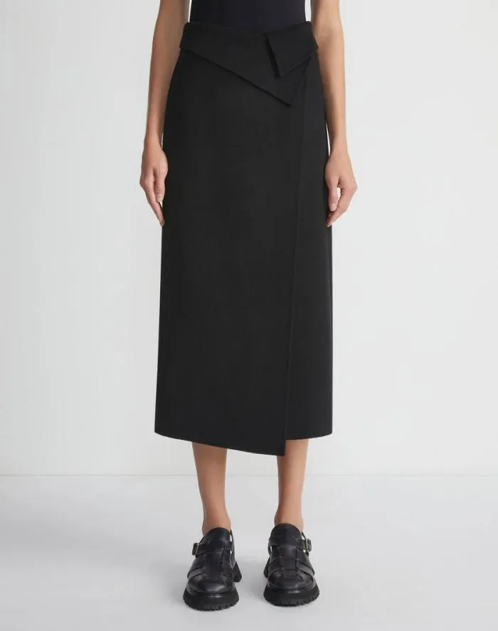 Ready To Wear Double Face WoolCashmere Foldover Midi Skirt Black Lafayette 148 New York Skirts