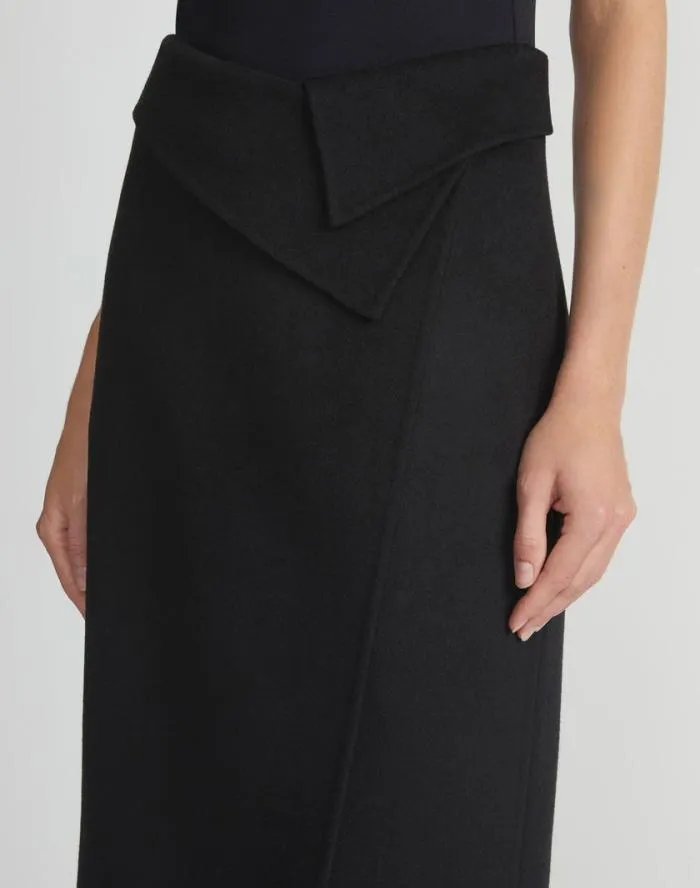 Ready To Wear Double Face WoolCashmere Foldover Midi Skirt Black Lafayette 148 New York Skirts