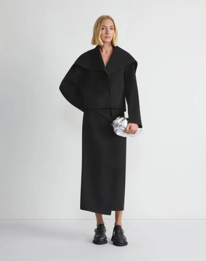 Ready To Wear Double Face WoolCashmere Foldover Midi Skirt Black Lafayette 148 New York Skirts