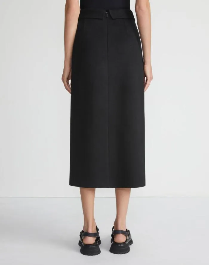 Ready To Wear Double Face WoolCashmere Foldover Midi Skirt Black Lafayette 148 New York Skirts
