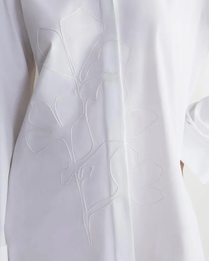 Ready To Wear Embroidered Rose Organic Cotton Poplin Oversized Shirt White Lafayette 148 New York Blouses and Shirts