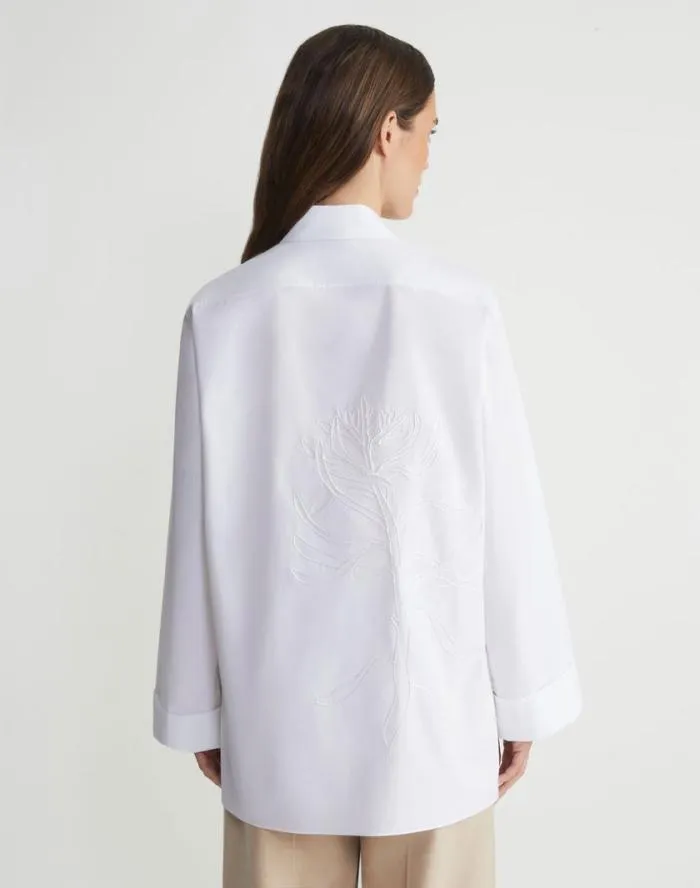 Ready To Wear Embroidered Rose Organic Cotton Poplin Oversized Shirt White Lafayette 148 New York Blouses and Shirts