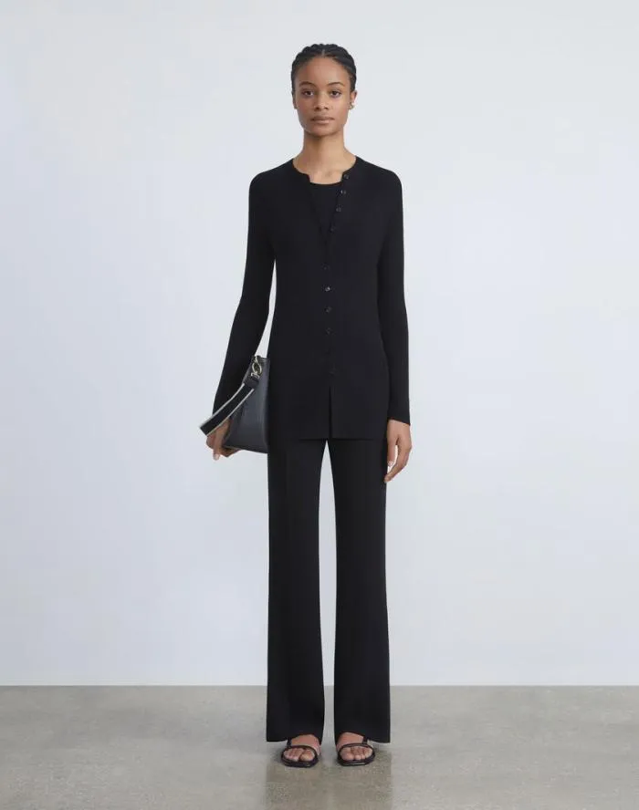 Ready To Wear Finespun Voile Ribbed Long Cardigan Black Lafayette 148 New York Sweaters and Knits