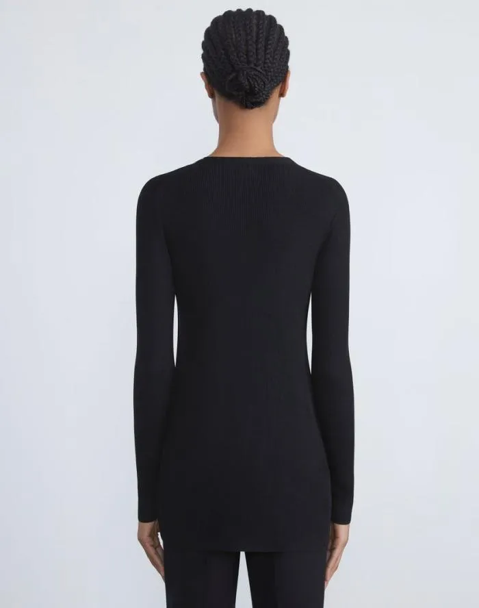 Ready To Wear Finespun Voile Ribbed Long Cardigan Black Lafayette 148 New York Sweaters and Knits