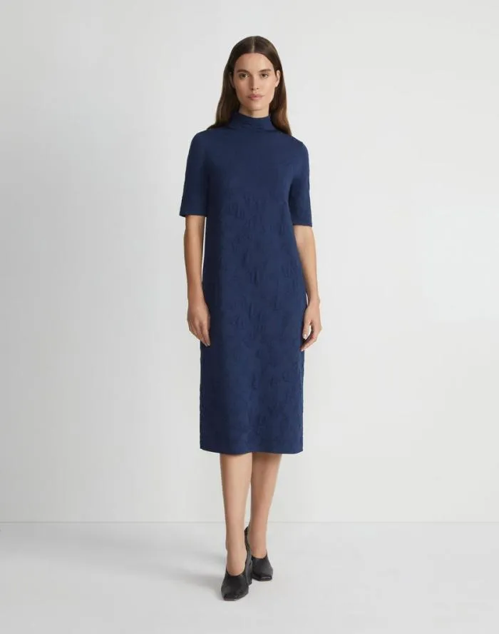 Ready To Wear Flora Jacquard Responsible Fine Gauge MerinoViscose Sweater Dress Midnight Blue Lafayette 148 New York Dresses
