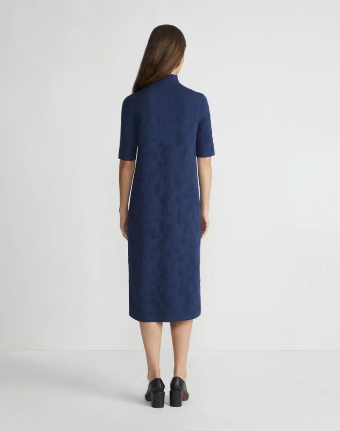 Ready To Wear Flora Jacquard Responsible Fine Gauge MerinoViscose Sweater Dress Midnight Blue Lafayette 148 New York Dresses
