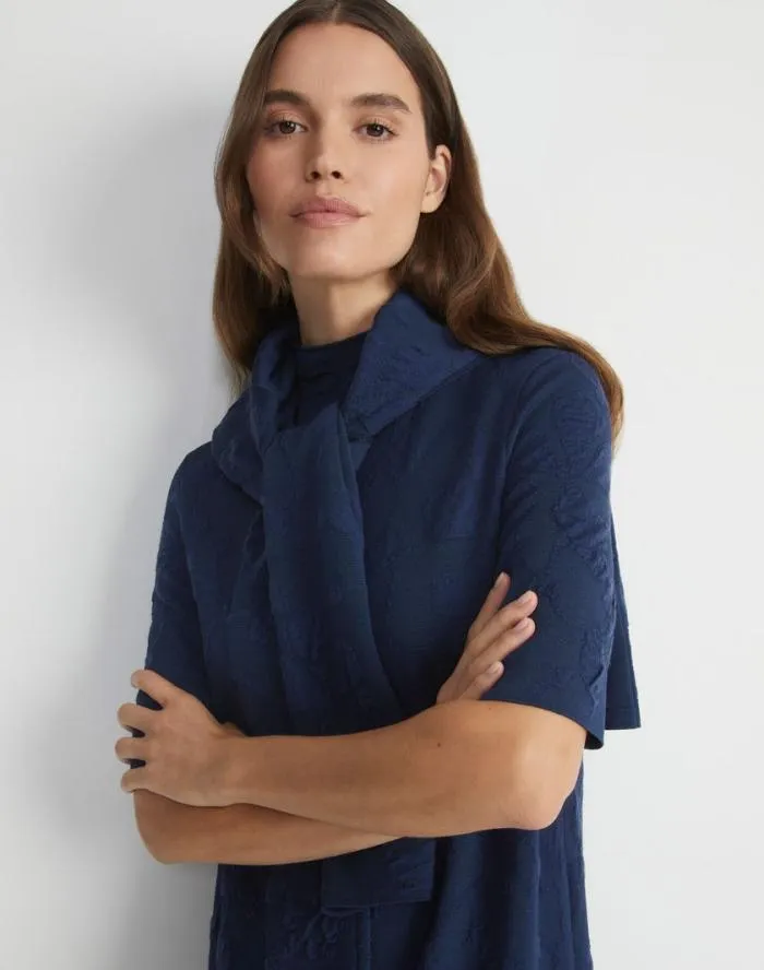 Ready To Wear Flora Jacquard Responsible Fine Gauge MerinoViscose Sweater Dress Midnight Blue Lafayette 148 New York Dresses