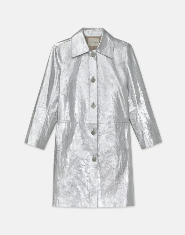 Ready To Wear Metallic Crinkle Leather Coat Silver Lafayette 148 New York Leathers and Suedes Ready To Wear Metallic Crinkle Leather Coat Silver Lafayette 148 New York Leathers and Suedes