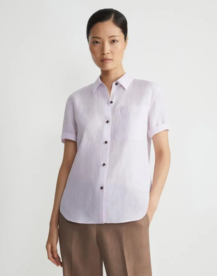 Ready To Wear Organic Linen Short Sleeve Pocket Shirt Dried Blossom Melange Lafayette 148 New York Blouses and Shirts
